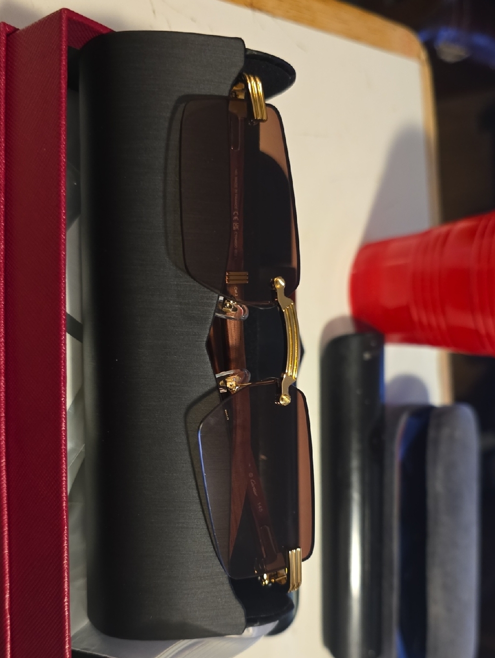 Rimless Brown Lens Sunglasses with Gold Bridge